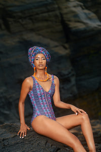 Full Body Swimsuit - Pink and Turquise  Print