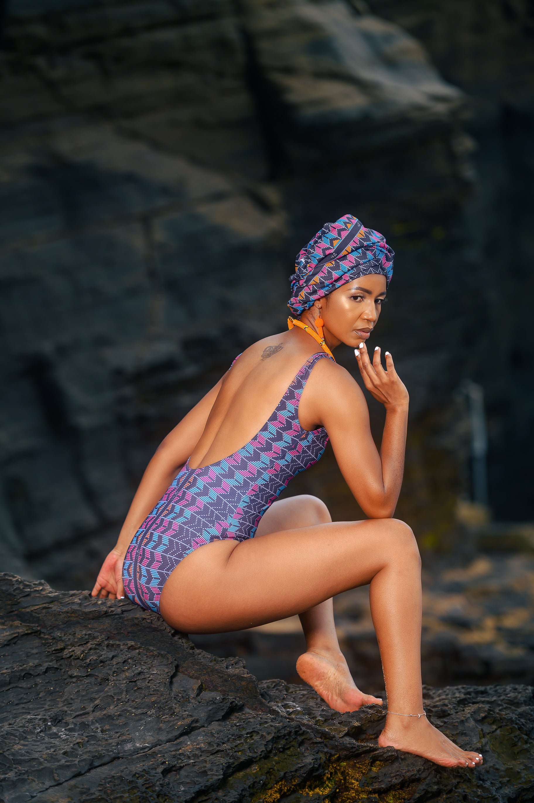 Full Body Swimsuit - Pink and Turquise  Print